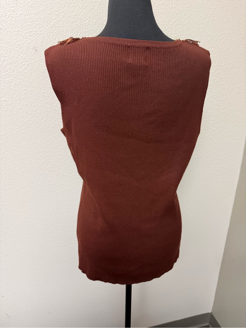 Ruby Rd Brown Embellished Fringe Tank 1X Boho Western Festival Chic Top - Picture 7 of 11
